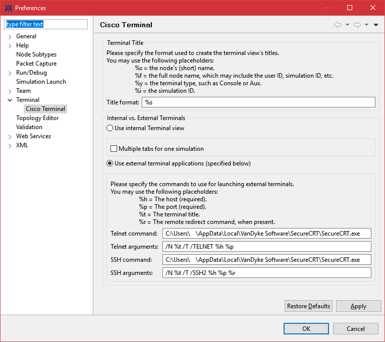 VMMaestro Terminal Settings